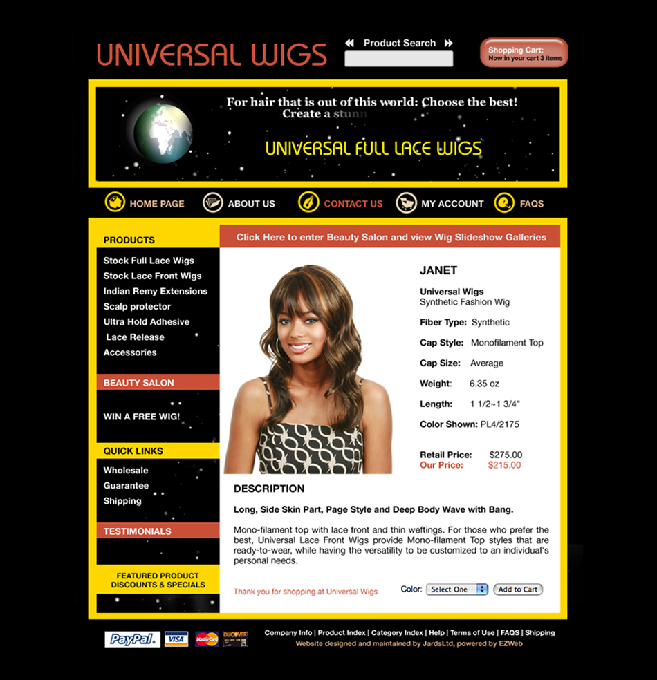 Universal Wigs Static Webpage Layout